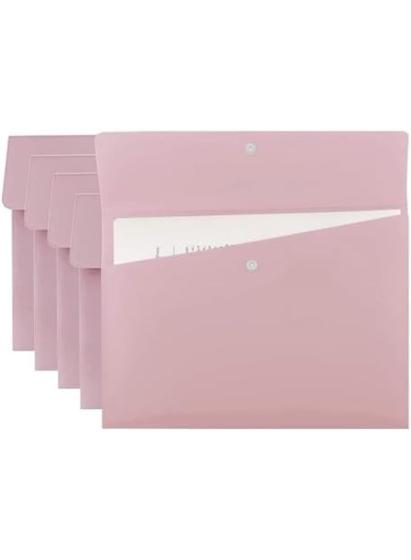 SYOSI Poly File Folders Letter Size A4, Plastic Document Holders with Snap Button Closure, Reusable File Jackets for School, Office, Home Storage and Travel Documents (Pastel Pink, Pack of 5) - Image 1