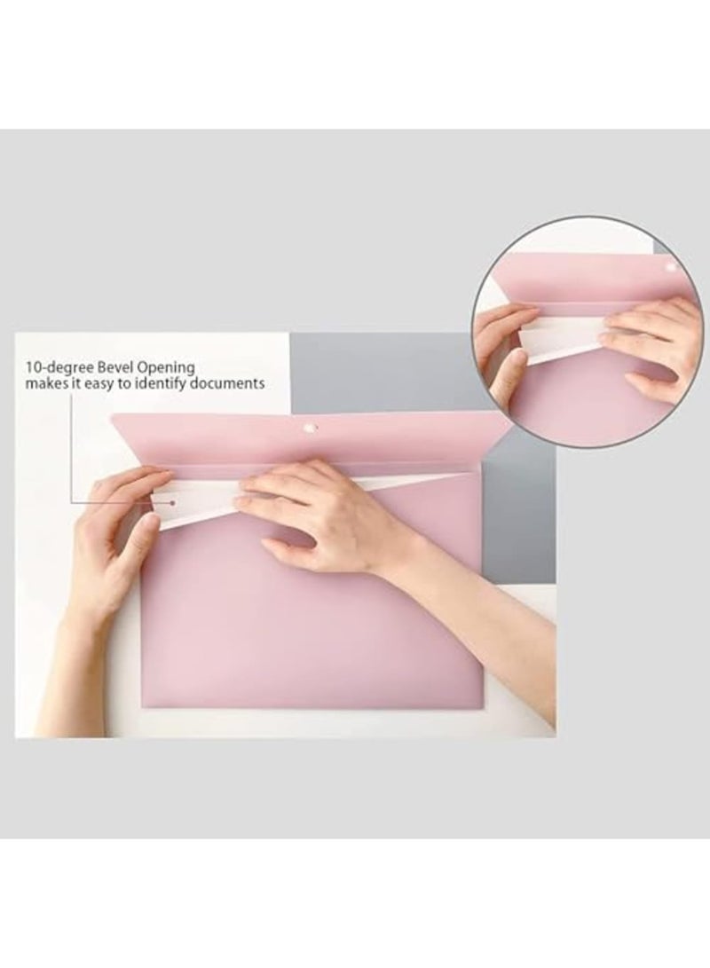 SYOSI Poly File Folders Letter Size A4, Plastic Document Holders with Snap Button Closure, Reusable File Jackets for School, Office, Home Storage and Travel Documents (Pastel Pink, Pack of 5) - Image 3