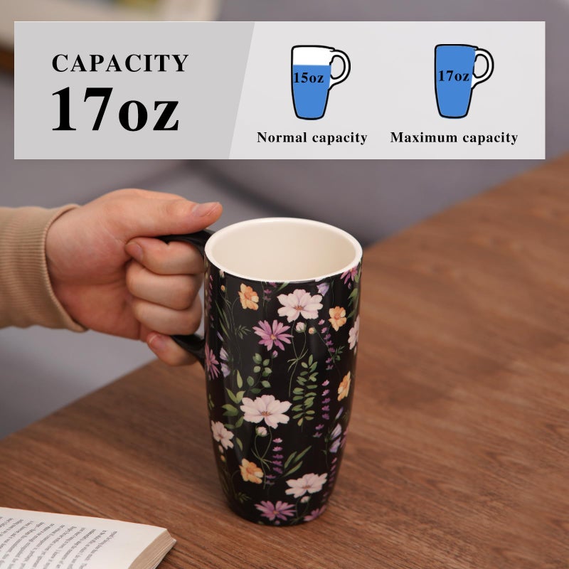 Topadorn Ceramic Travel Mug Coffee Cups with Spill-Proof Lid, Latte Mugs for Home and Office with Gift Box, Holiday Gift Her Him, Black - Image 3