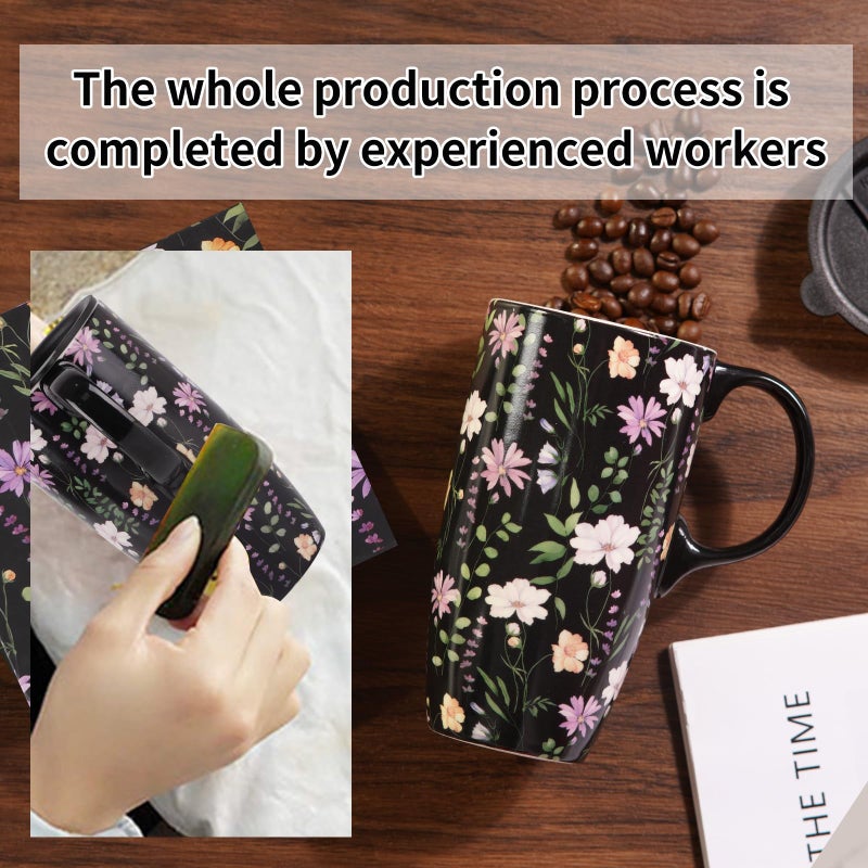Topadorn Ceramic Travel Mug Coffee Cups with Spill-Proof Lid, Latte Mugs for Home and Office with Gift Box, Holiday Gift Her Him, Black - Image 2