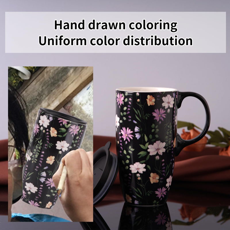Topadorn Ceramic Travel Mug Coffee Cups with Spill-Proof Lid, Latte Mugs for Home and Office with Gift Box, Holiday Gift Her Him, Black - Image 4