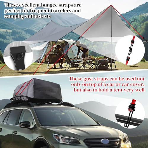 Hlogree 2PCS Car Cover Gust Straps Wind ProtectorBungee Cords Hook Clips Kit Hold Tarp Tie Down from Blowing Off in High WindsUniversal Fit for Most CarsSedansSUVsTrucksVans and MoreRed - Image 5