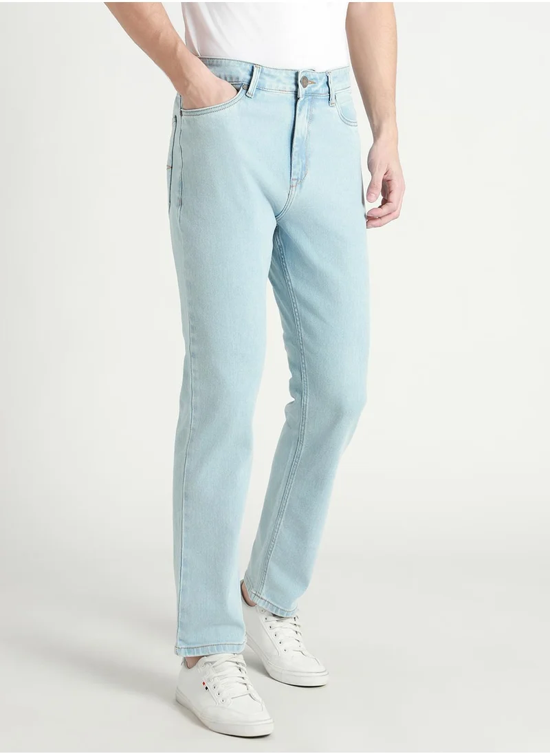 دينيس لينغو Straight Fit Light Blue Men's Jeans with Button & Zip Closure (Denim)