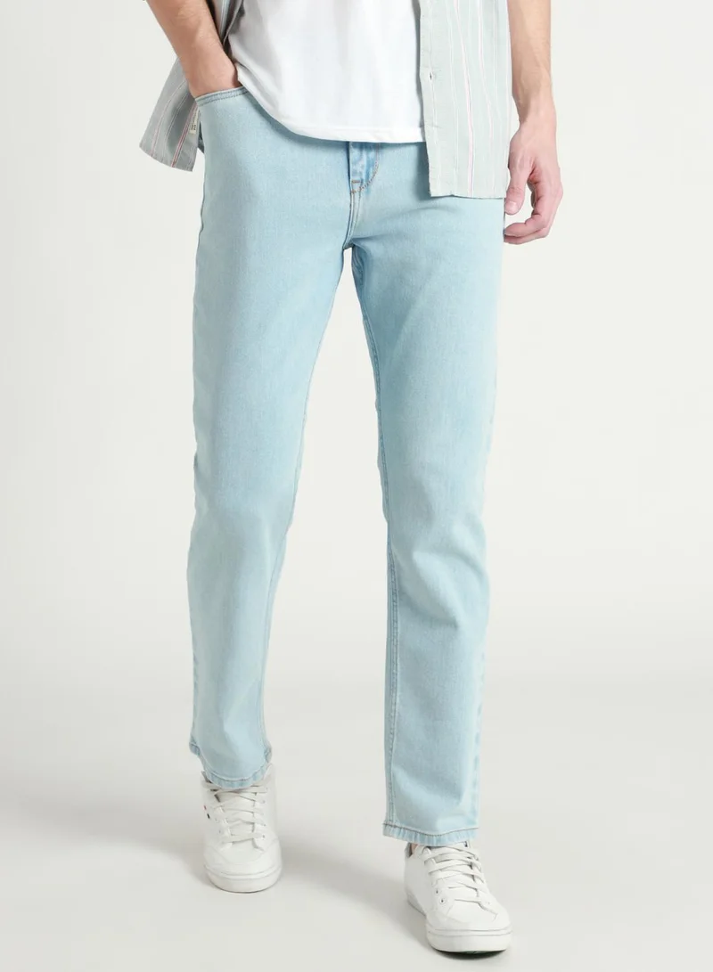 Dennis Lingo Straight Fit Light Blue Men's Jeans with Button & Zip Closure (Denim)
