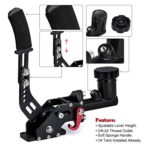 PQY Racing Hydraulic Drift Handbrake Gear Lever W/Oil Tank Hydro E-Brake Rally 3/4 0.75Bar 3/8-24 Parking Adjustable Brake Black - Image 3