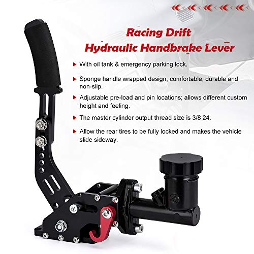 PQY Racing Hydraulic Drift Handbrake Gear Lever W/Oil Tank Hydro E-Brake Rally 3/4 0.75Bar 3/8-24 Parking Adjustable Brake Black - Image 2