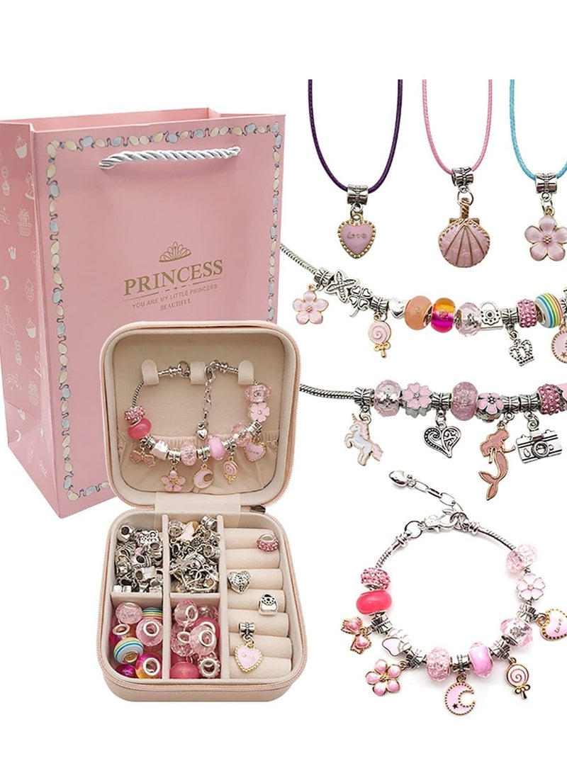 DURKU Handmade Bracelet Making Kit for Girls, 66 PCs Bracelets Kit with Jewelry Box, Jewelry Gift for Adults and Kids (Pink) - Image 1