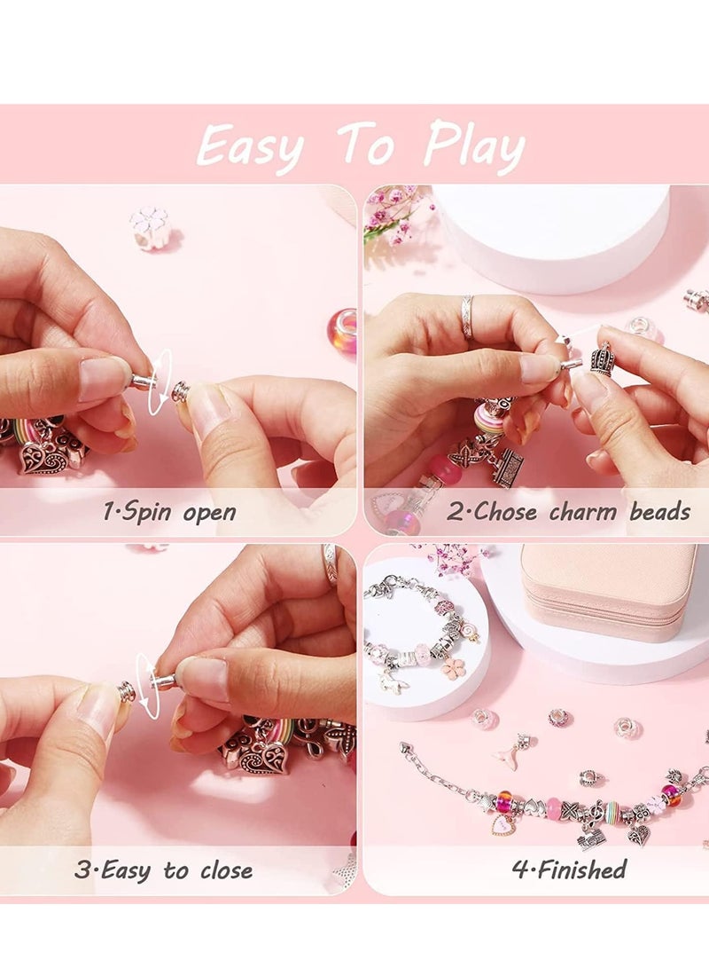 DURKU Handmade Bracelet Making Kit for Girls, 66 PCs Bracelets Kit with Jewelry Box, Jewelry Gift for Adults and Kids (Pink) - Image 5