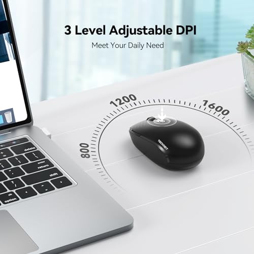 TECKNET Wireless Mouse, 2.4G Quiet Computer Mouse with USB Receiver, 4 Buttons Portable Cordless Mice for Chromebook, Laptop, PC, Mac, 800/1200/1600 DPI - Black - Image 5