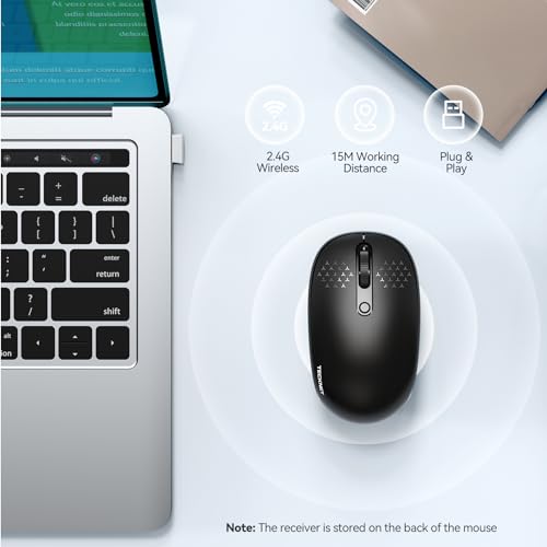 TECKNET Wireless Mouse, 2.4G Quiet Computer Mouse with USB Receiver, 4 Buttons Portable Cordless Mice for Chromebook, Laptop, PC, Mac, 800/1200/1600 DPI - Black - Image 4