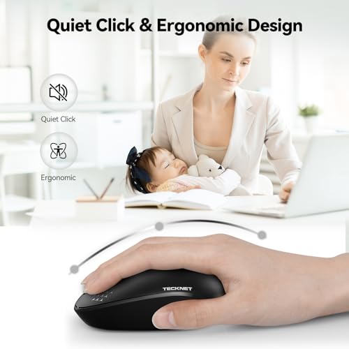 TECKNET Wireless Mouse, 2.4G Quiet Computer Mouse with USB Receiver, 4 Buttons Portable Cordless Mice for Chromebook, Laptop, PC, Mac, 800/1200/1600 DPI - Black - Image 2