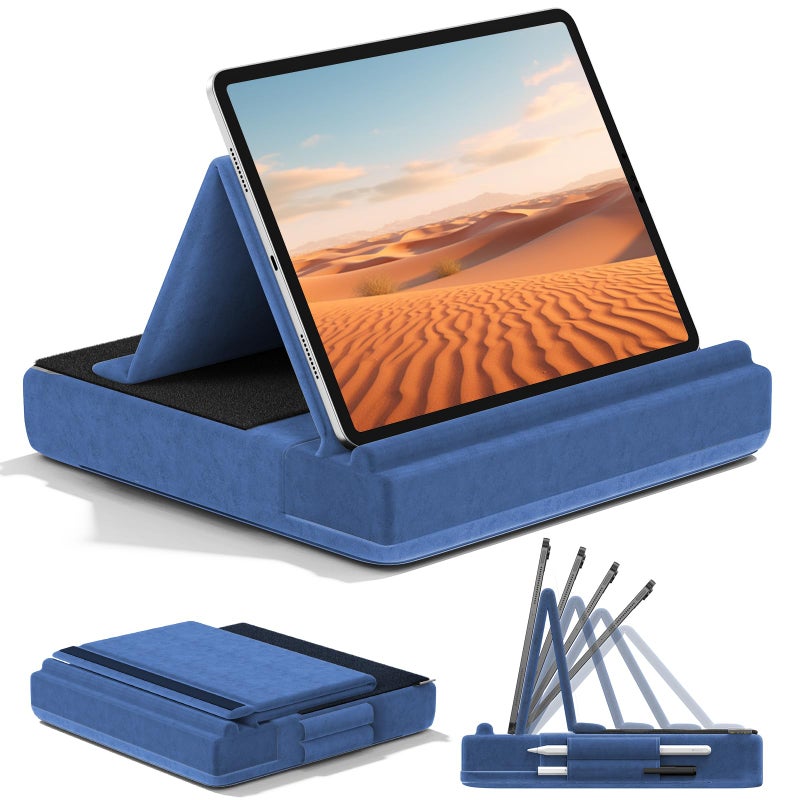 KDD Tablet Pillow Stand, Multi-Angle Viewing Ipad Holder for Lap, Bed and Desk, Foldable Soft Pad Dock with Stylus Mount Compatible with Ipad Pro 12.9, 10.5, 11, Air, Mini, Phones, Books, E-Reader - Image 1