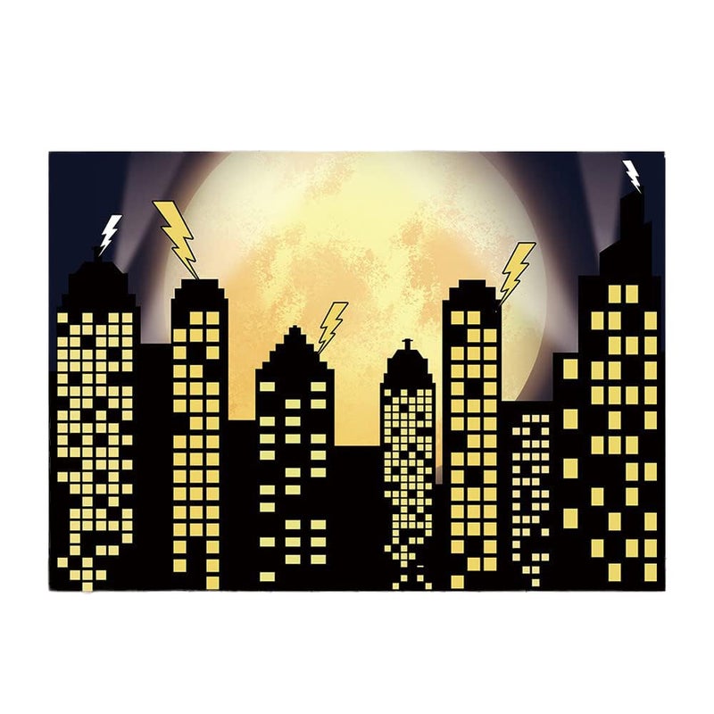 Yongqian Superhero Super City Photography Backdrops Skyline Buildings City Boom Full Moon Bat Photo Background Children Birthday Party Banner Photo Studio Booth Cake Table Decor 7x5ft Vinyl - Image 1
