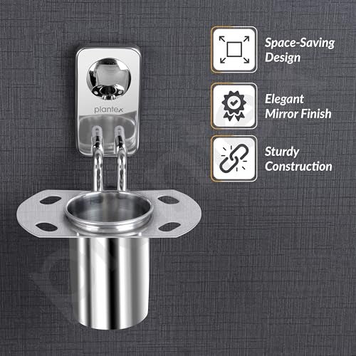 Plantex Metro Platinum Stainless Steel Tooth Brush Holder/Tumbler Holder/Bathroom Accessories - Image 2