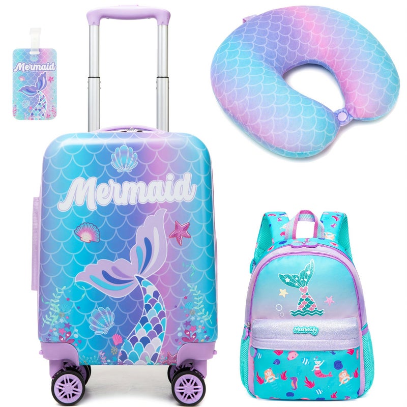 3 Piece Mermaid Luggage Set With 13 Inch Backpack And 360 Degree Spinner Carry On For Travel And Kids Gifts LXX1013-3beike - Image 2