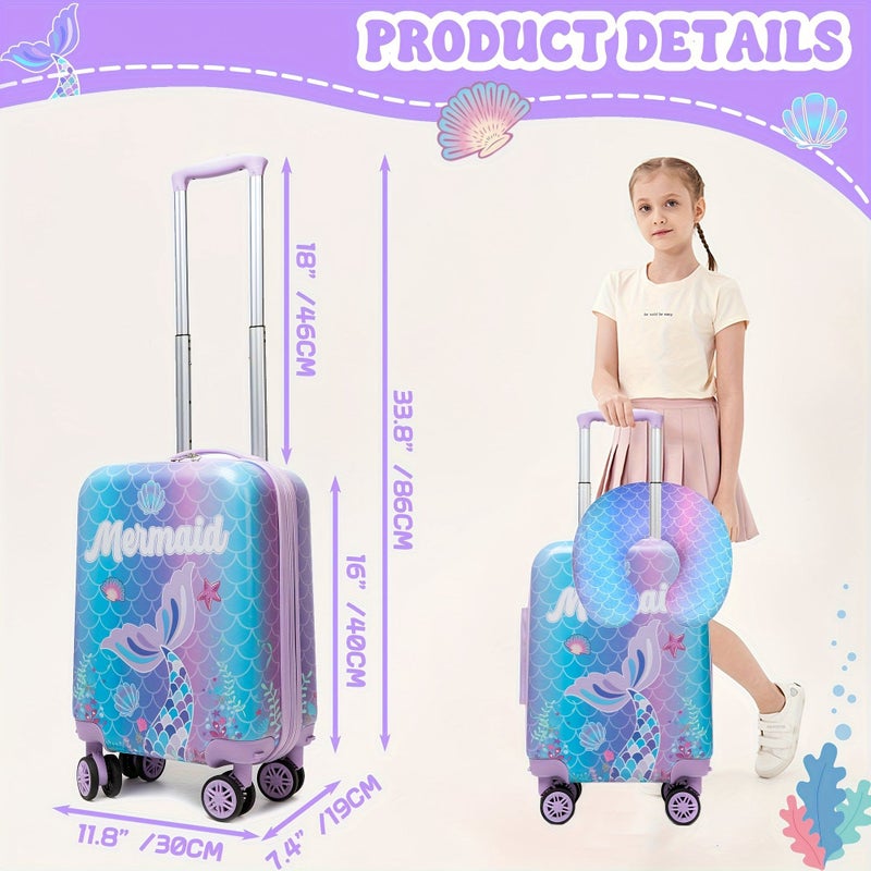 3 Piece Mermaid Luggage Set With 13 Inch Backpack And 360 Degree Spinner Carry On For Travel And Kids Gifts LXX1013-3beike - Image 4