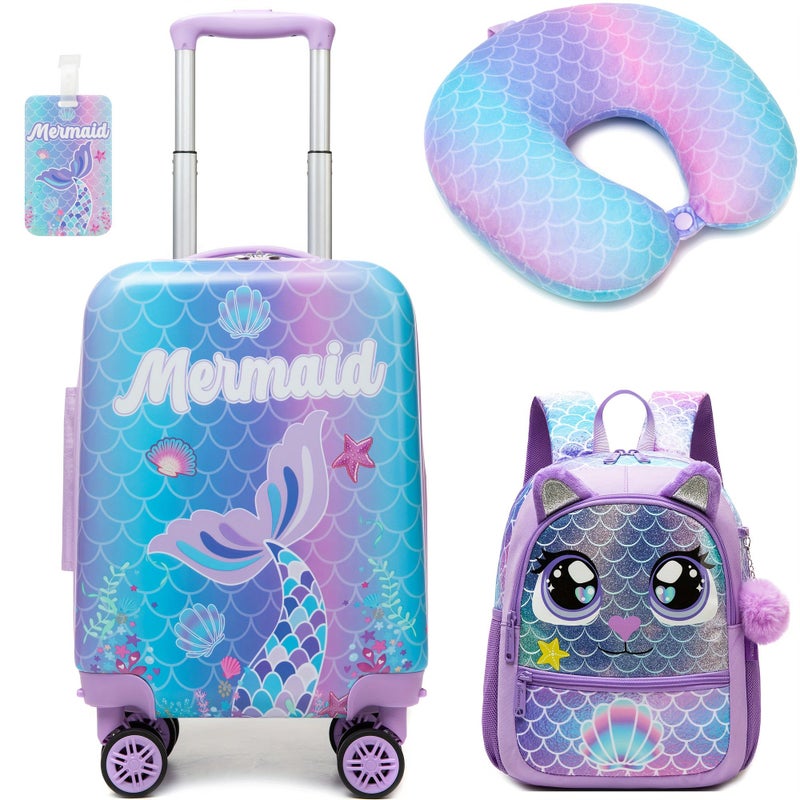 3 Piece Mermaid Luggage Set With 13 Inch Backpack And 360 Degree Spinner Carry On For Travel And Kids Gifts LXX1013-3beike - Image 1