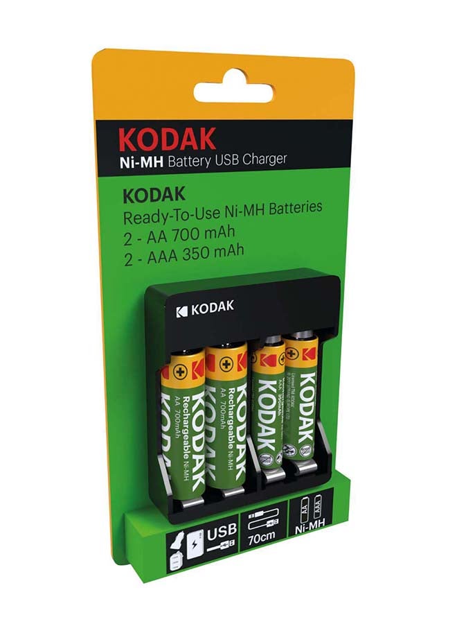 Kodak KODAK | Rechargeable AA & AAA Batteries & USB Charger | Includes 2x Double A Batteries 700 mAh & 2x Triple A Batteries 350 mAh  - Image 2