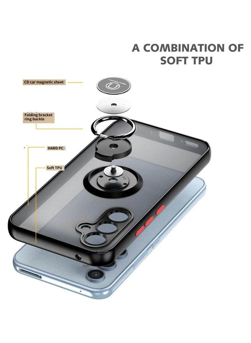 Generic Samsung Galaxy A55 5G Rotational Metal Ring Kickstand Cover Anti Fingerprint Scratch Resistance Matte Finish Case Soft TPU Bumper Magnetic Car Mount Cover for Samsung Galaxy A55 5G  - Image 3