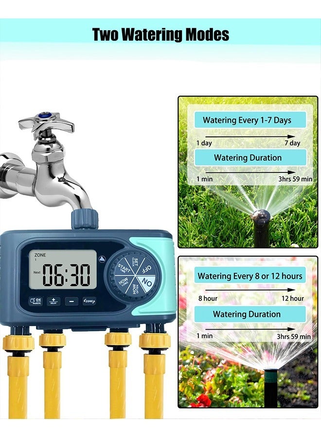 مؤقت مياه 4 مناطق لخرطوم الحديقة - مؤقتات خرطوم لـ 4 مآخذ لري الأراضي مع تأخير للمطر / يدوي / نظام تحكم ري محدد زمنياً آلي - Image 5