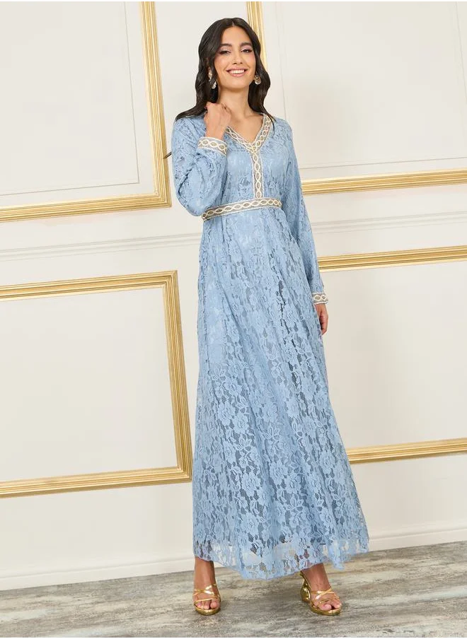 Styli Contrast Detail All Over Lace Kaftan