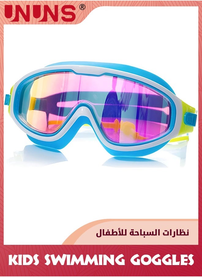 UNUNS Kids Swim Goggles,Unisex Child Swimming Goggles,Wide View Clear Vision Lenses Swim Goggles For Boys Girls 3-14,No-Leak Anti-Fog Anti-UV Soft Silicone Frame Adjustable Strap With Earplugs  - Image 1