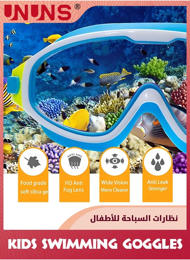 UNUNS Kids Swim Goggles,Unisex Child Swimming Goggles,Wide View Clear Vision Lenses Swim Goggles For Boys Girls 3-14,No-Leak Anti-Fog Anti-UV Soft Silicone Frame Adjustable Strap With Earplugs  - Image 5