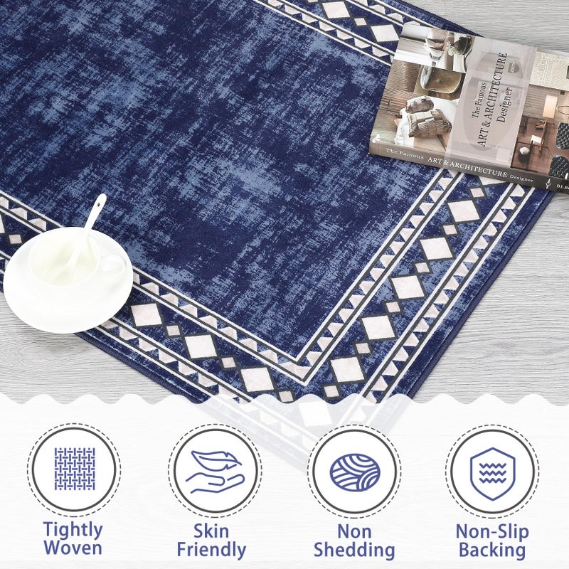 CAROMIO 8x10 Machine Washable Area Rug, Modern Bordered Stain Resistant Non-Slip Accent, Minimalist Floor Cover for Living Room Decor, Navy - Image 3