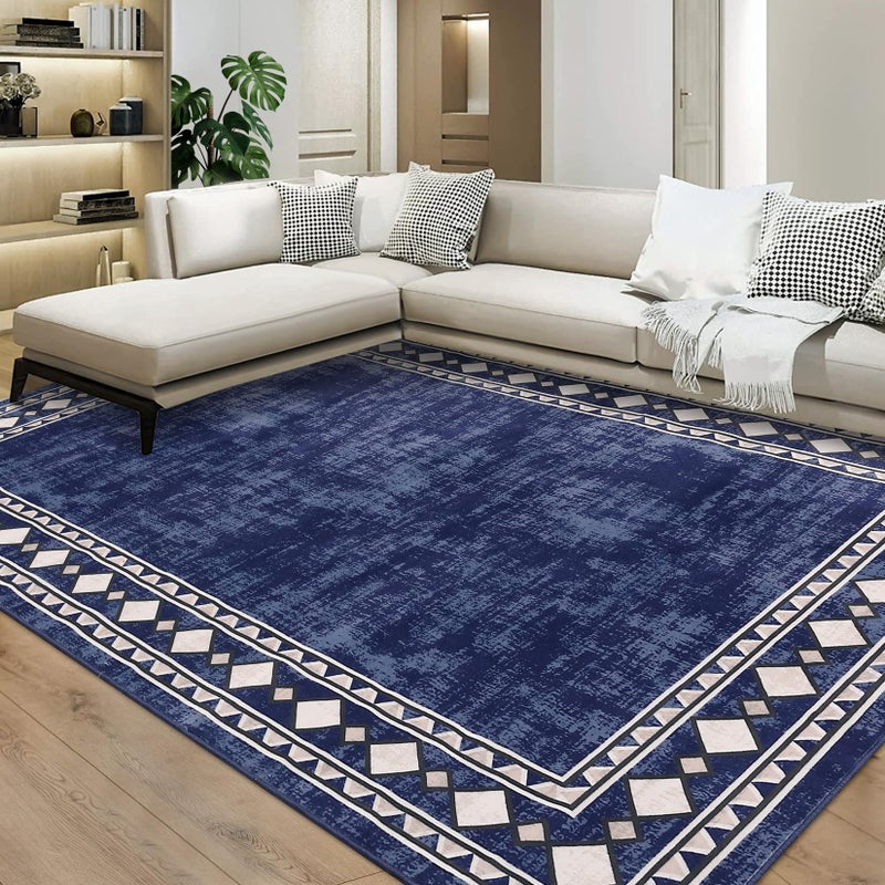 CAROMIO 8x10 Machine Washable Area Rug, Modern Bordered Stain Resistant Non-Slip Accent, Minimalist Floor Cover for Living Room Decor, Navy - Image 1
