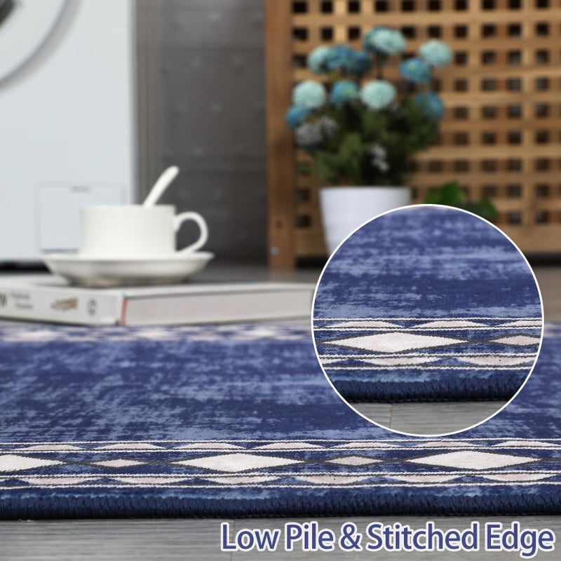 CAROMIO 8x10 Machine Washable Area Rug, Modern Bordered Stain Resistant Non-Slip Accent, Minimalist Floor Cover for Living Room Decor, Navy - Image 5