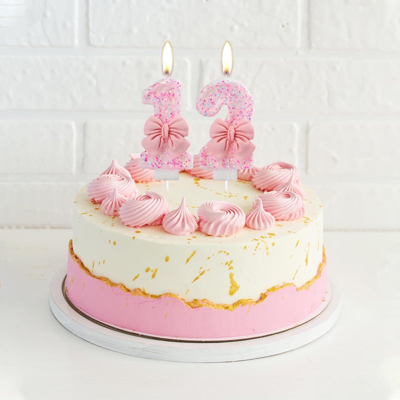 IQMLQV Pink 12 Bow Candle,12 Birthday Candle Girls,12 Candles for 12th Birthday Cake,Pink Bow Birthday Decoration for Party Supplies - Image 2