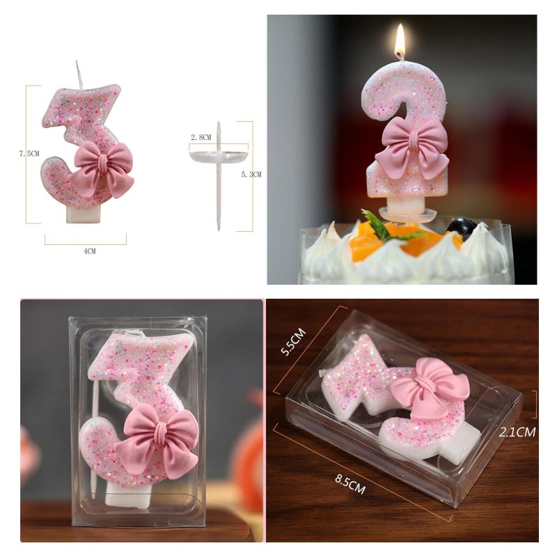 IQMLQV Pink 12 Bow Candle,12 Birthday Candle Girls,12 Candles for 12th Birthday Cake,Pink Bow Birthday Decoration for Party Supplies - Image 5