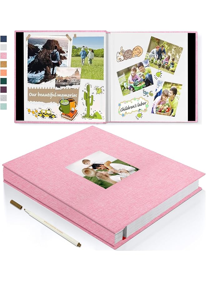erorex Large Photo Album Scrapbook With Window Linen Self Adhesive Scrap Book Wedding Anniversary Birthday Valentines Day 28Cm X 27Cm 40 Blank Pages Memory Book With 1Pcs Pen Pink - Image 1