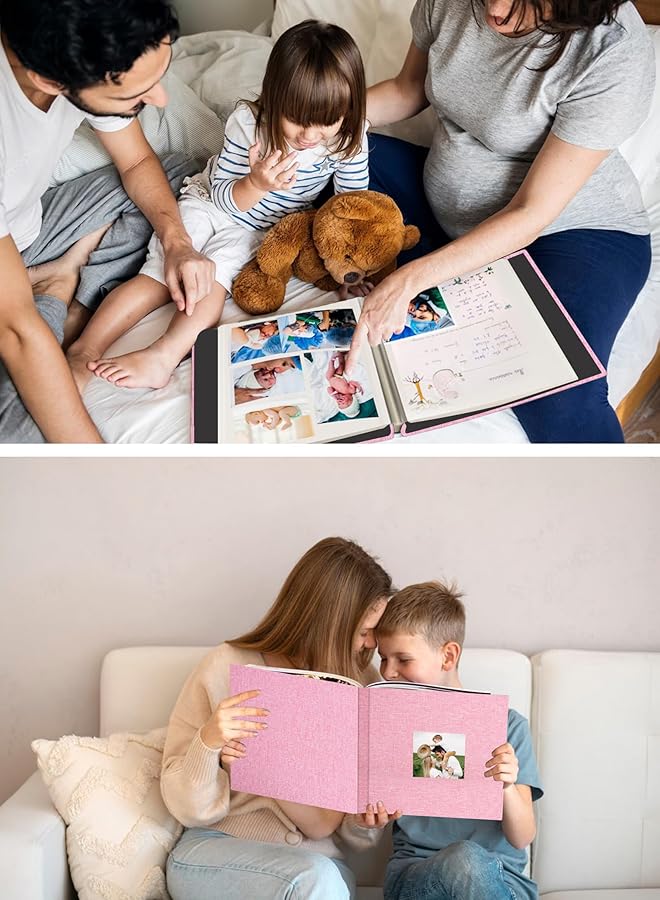 erorex Large Photo Album Scrapbook With Window Linen Self Adhesive Scrap Book Wedding Anniversary Birthday Valentines Day 28Cm X 27Cm 40 Blank Pages Memory Book With 1Pcs Pen Pink - Image 4