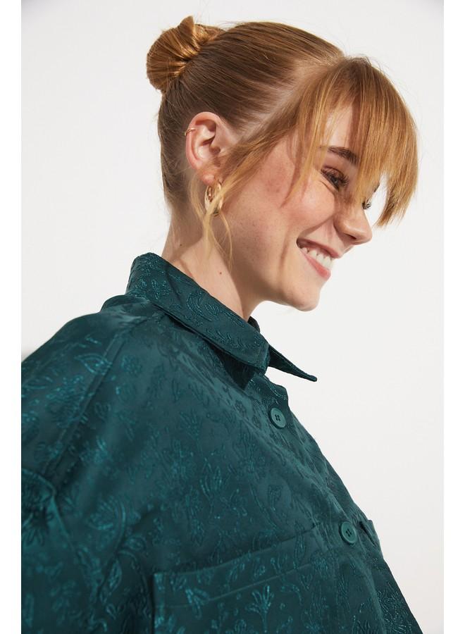 JUNE Exclusive Self Patterned Jacket Teal - Image 2