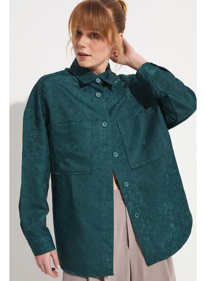 JUNE Exclusive Self Patterned Jacket Teal - Image 3