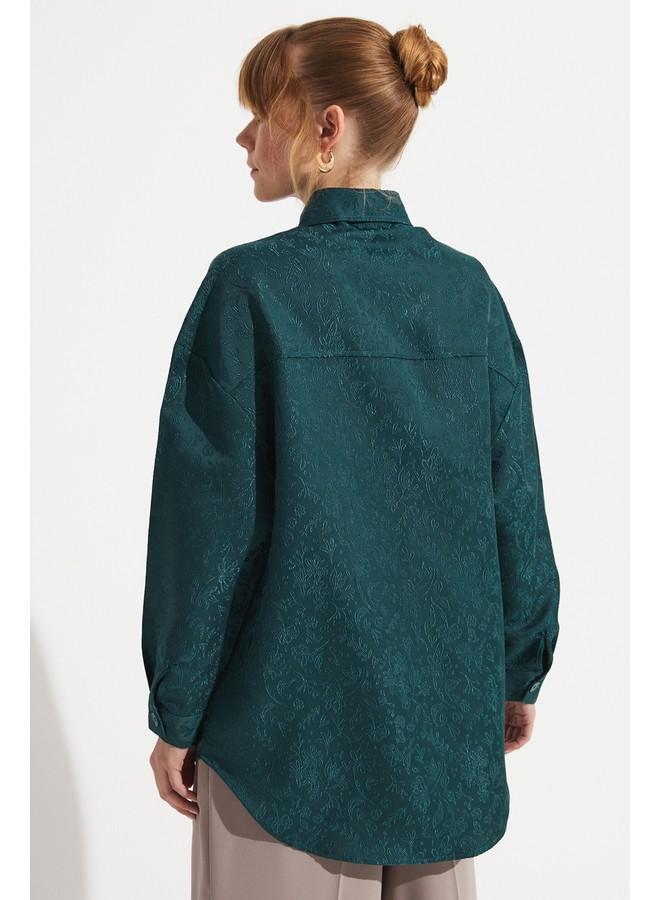 JUNE Exclusive Self Patterned Jacket Teal - Image 4
