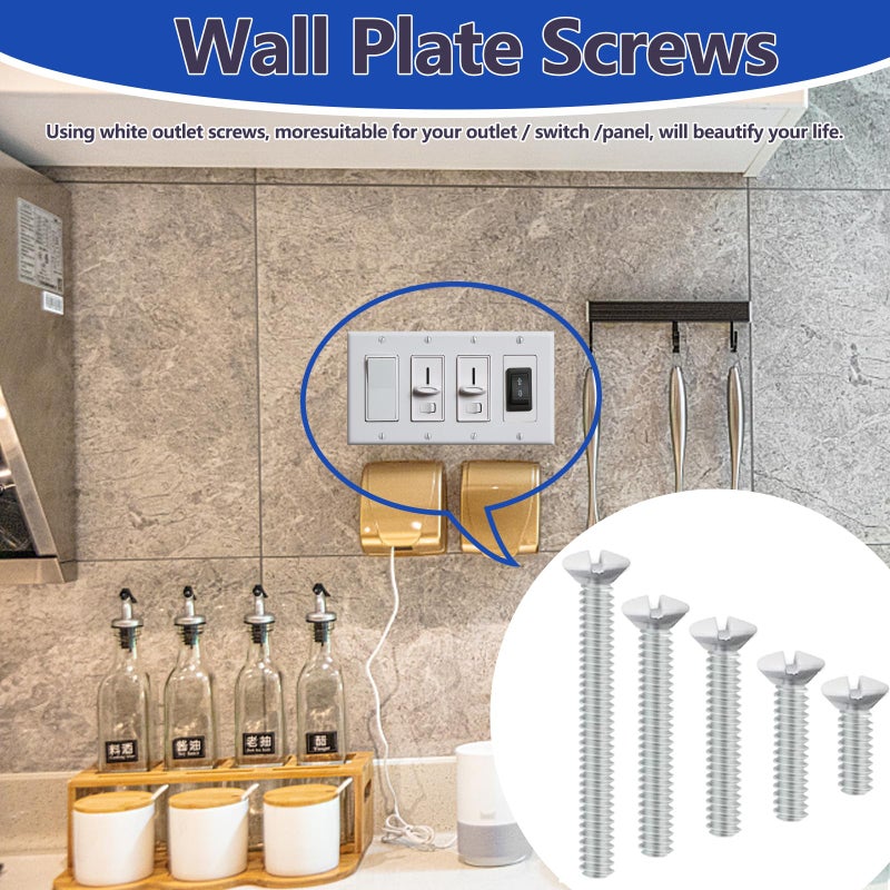 Klfte 120 pcs Wall Plate Screws, White Outlet Screws 6-32 Thread Light Electrical Cover Panel Switch Plate Screws 5 Length Sizes (3/8", 9/16", 3/4", 1", 1.2") - Image 3