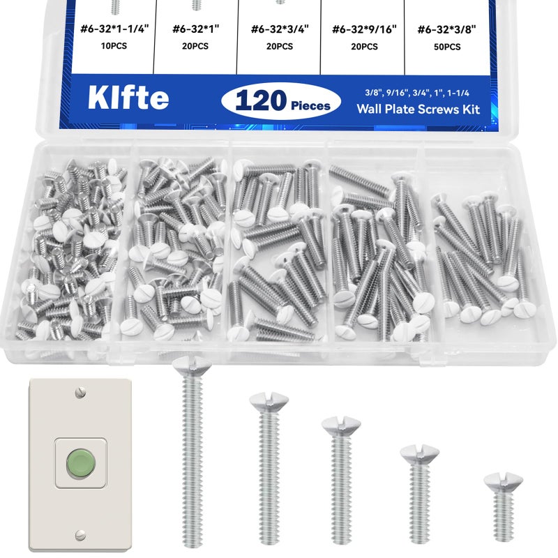 Klfte 120 pcs Wall Plate Screws, White Outlet Screws 6-32 Thread Light Electrical Cover Panel Switch Plate Screws 5 Length Sizes (3/8", 9/16", 3/4", 1", 1.2") - Image 5