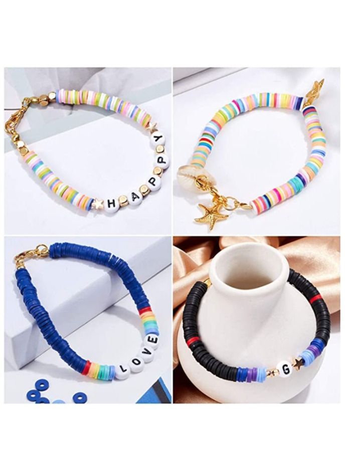 جونيس الخرز الزجاجي الخرز الطيني للمجوهرات صنع كيت ، سوار صنع كيت مع وجه مبتسم خرز رسالة الخرز سحر المعلقات ، خرزة لوازم الفن الحرفية مجموعة للفتيات الأطفال DIY هدية مصنوعة يدويا - Image 3