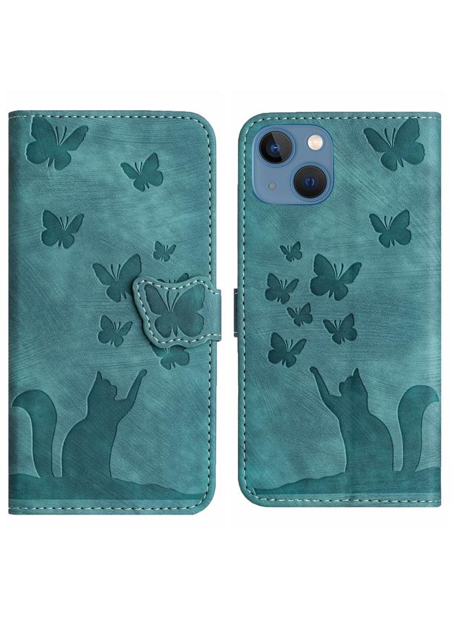 Zaboon Case For iPhone 13 mini Butterfly Cat Embossing Flip Leather Phone Case - Image 1