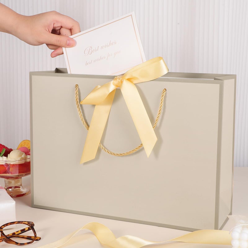 woric 2 Pcs Gift Bags with Handles, 14" Medium Gift Bag with 4 Tissue Paper & 2 Cards Gold Bag for Bridal Shower Wedding Mother's Day Baby Shower Birthday - Image 5