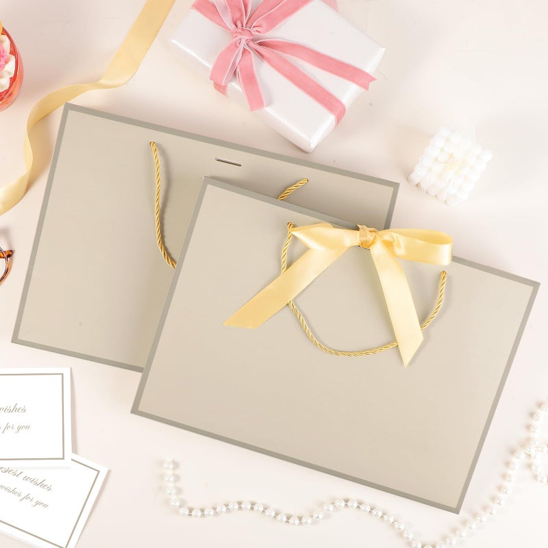 woric 2 Pcs Gift Bags with Handles, 14" Medium Gift Bag with 4 Tissue Paper & 2 Cards Gold Bag for Bridal Shower Wedding Mother's Day Baby Shower Birthday - Image 4