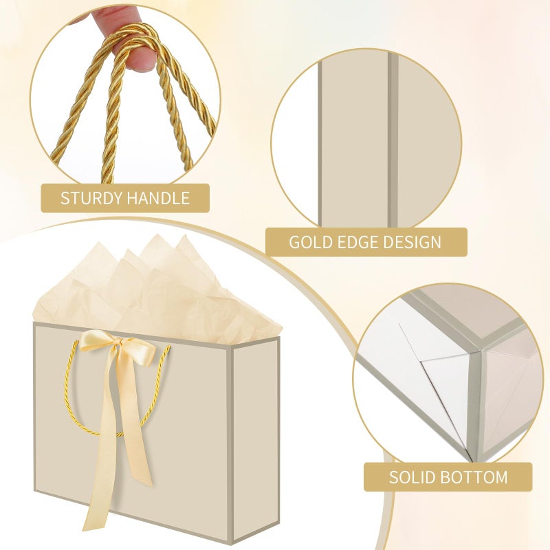 woric 2 Pcs Gift Bags with Handles, 14" Medium Gift Bag with 4 Tissue Paper & 2 Cards Gold Bag for Bridal Shower Wedding Mother's Day Baby Shower Birthday - Image 3