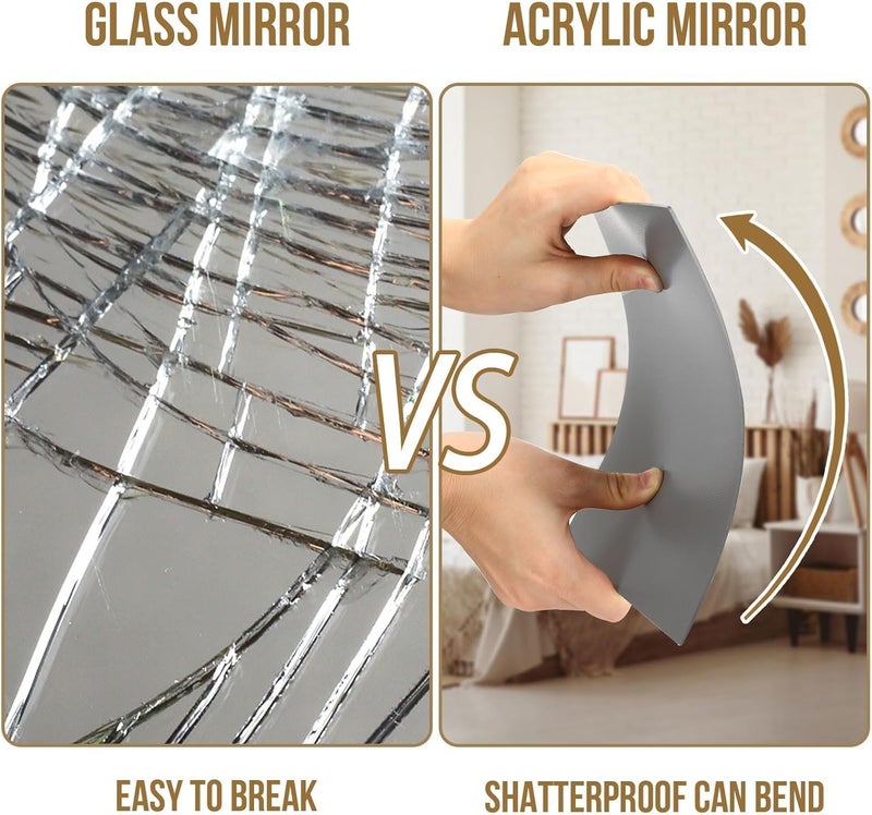 JUNEBRUSHS 4 Pack Self Adhesive Acrylic Mirror, 8 x 8 Inch Mirror Tiles,Flexible Plastic Mirror Sheets Wall Stickers,2MM Thick Mirrors - Image 5