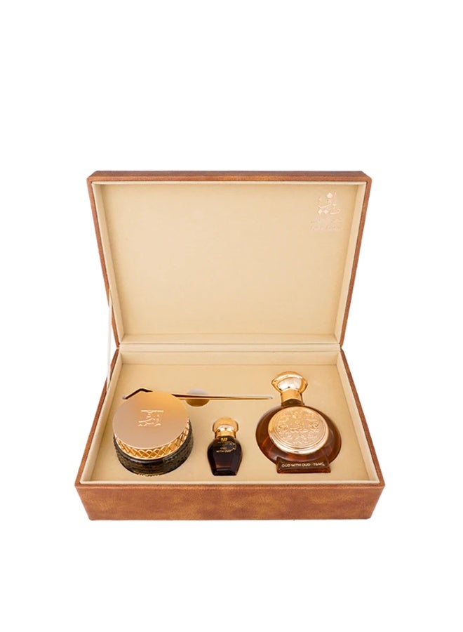 Taif Al Emarat Oud With Oud Box – Luxury Gift Set with Oud Perfume, Oud Oil & Agarwood Chips, 3 Pieces - Image 1