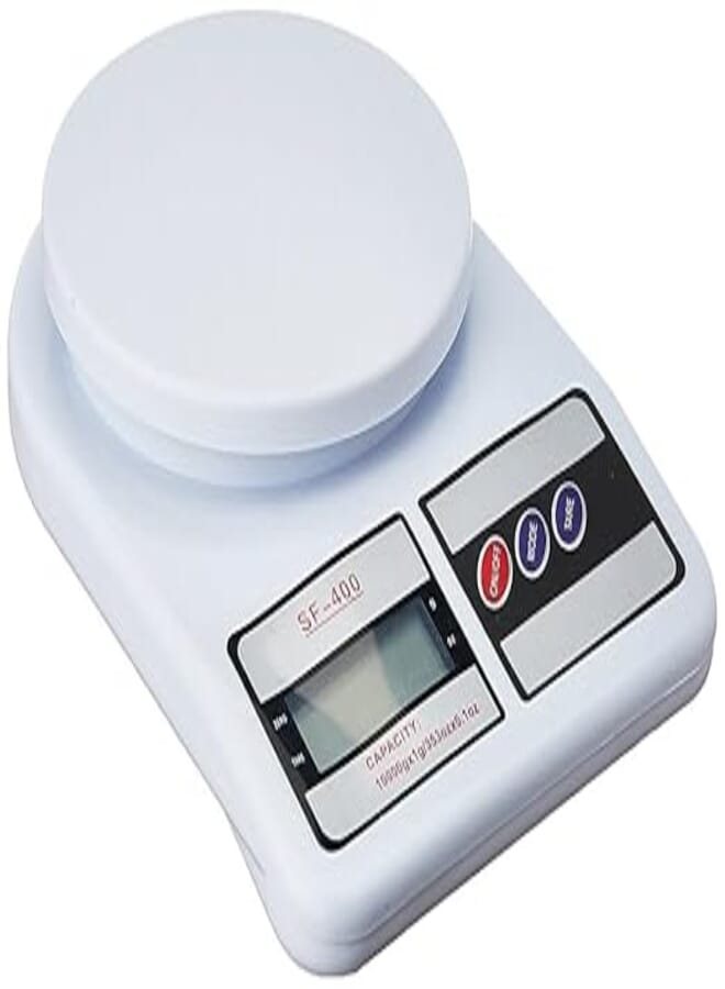 Electronic Digital Kitchen Scale Multi- Function- Tare Option- SF-400 LCD Display-Grams & Ounces (10000g/353oz) For Exact Measuring Cooking or Baking Ingredients (White/plastic)