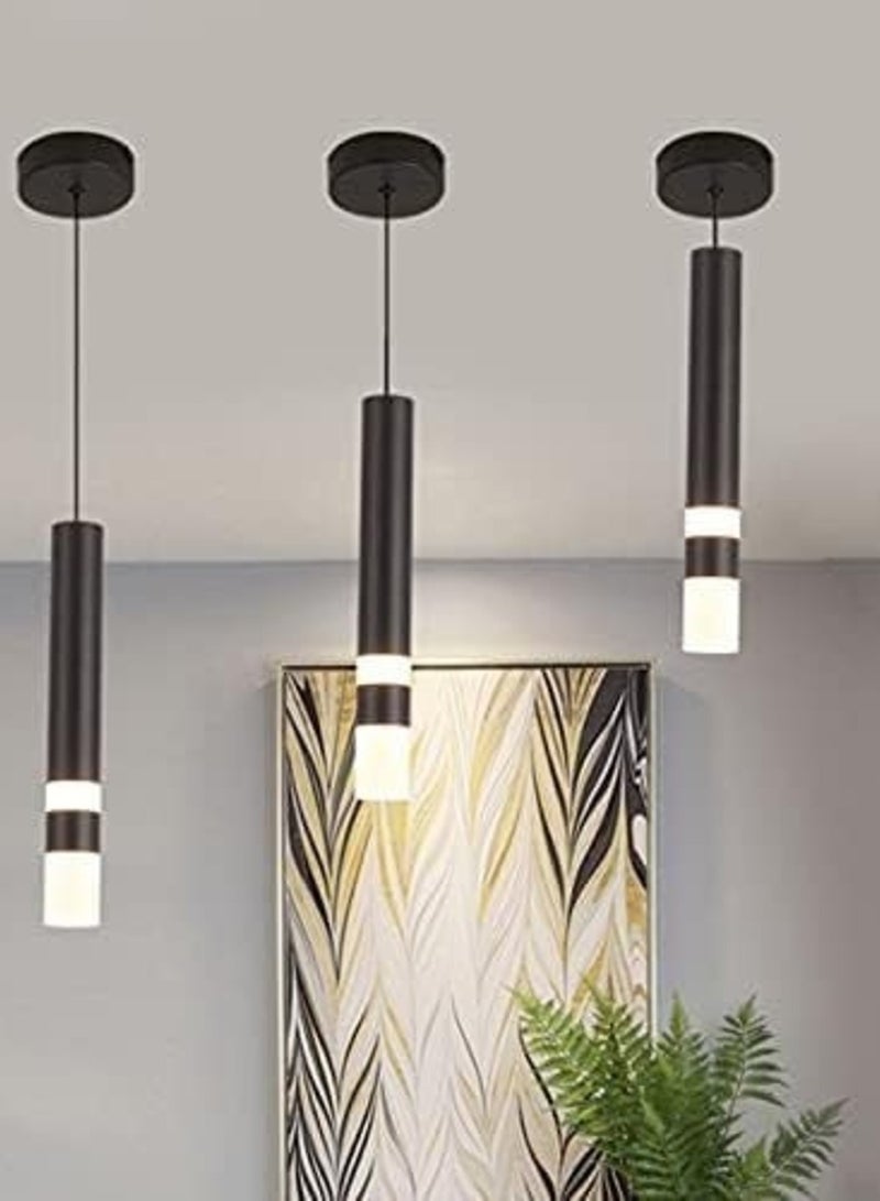 HIGH STAR Long Cylindrical Pendant Chandelier, Black Tube, 7 Watts, Yellow LED Lighting - Image 1