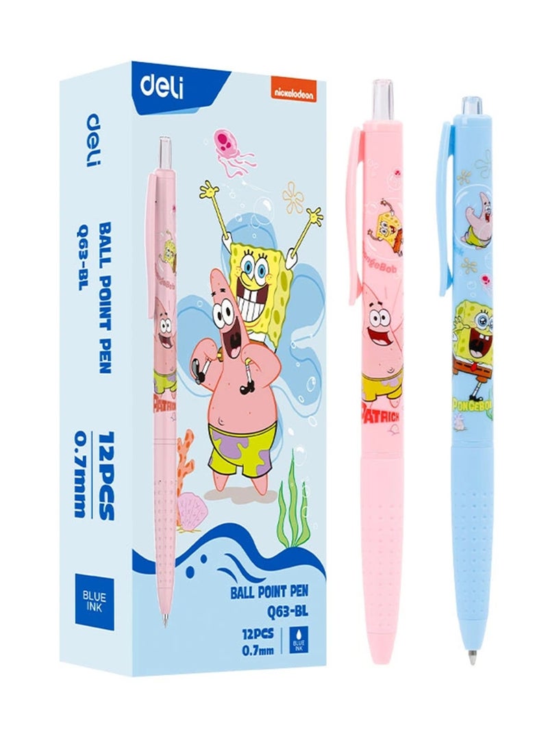 Deli 12-Piece Sponge Bob Ballpoint Pen 0.7mm Tip Blue Ink - Image 1