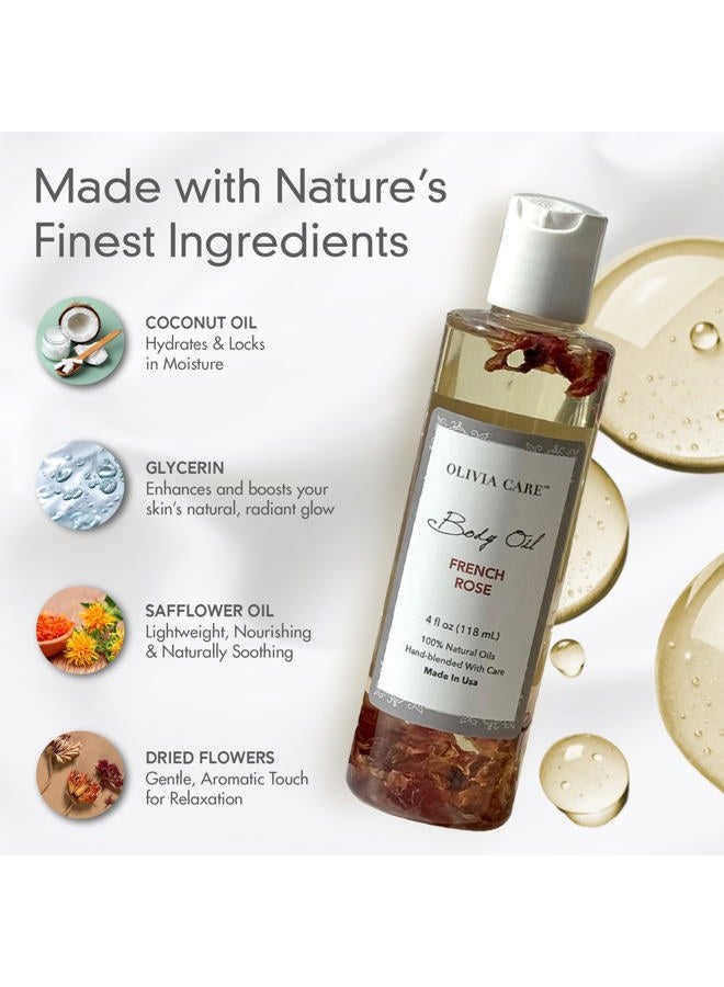 Olivia Care زيت الجسم - زيت عطر طبيعي للنساء | زيت مرطب ومغذي بعد الاستحمام - مدعم بفيتامين E و K وأحماض أوميغا الدهنية - يقلل من جفاف البشرة (وردة فرنسية) - Image 4